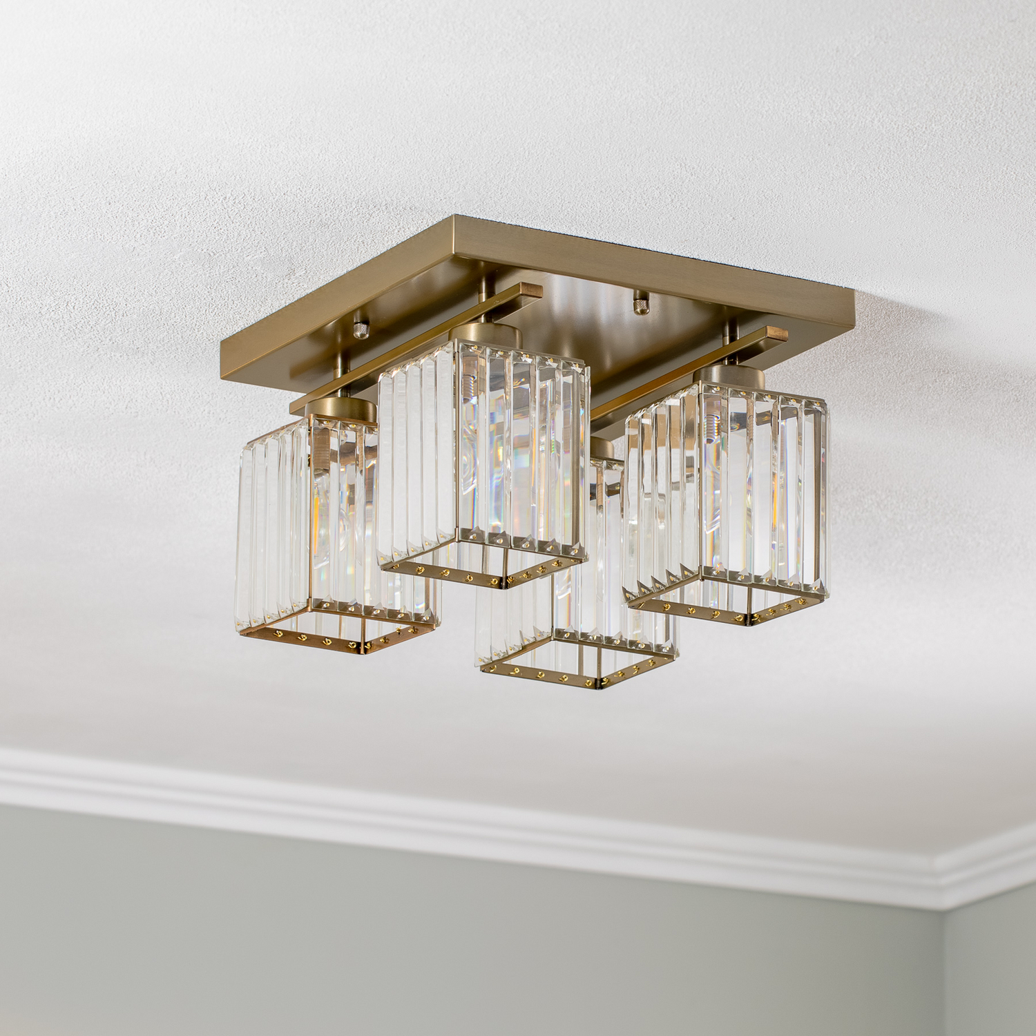 B-Ware Deckenlampe Leuchte Antikgold Eisen Kristallglas Beleuchtung Quadrat Lampe Spot