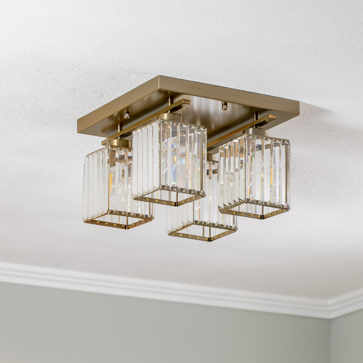 Deckenlampe Leuchte Antikgold Eisen Kristallglas Beleuchtung Quadrat Lampe Spot B-Ware