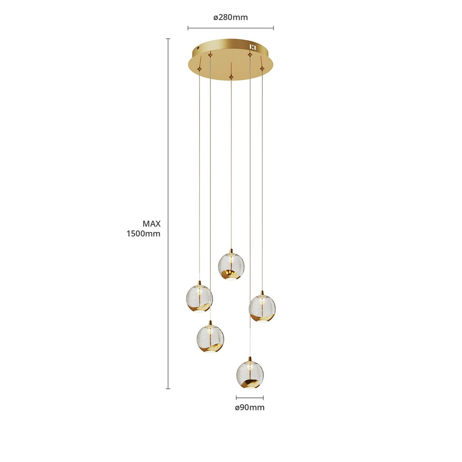 Suspension LED Lucande Hayley, lampe suspendue, plafonnier, 5 lumières, verre G462 (qualité B) 