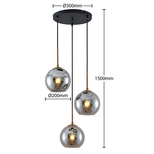 Suspension Lindby Jurian, plafonnier, lampe de salon, 3 lumières, bronze fumé