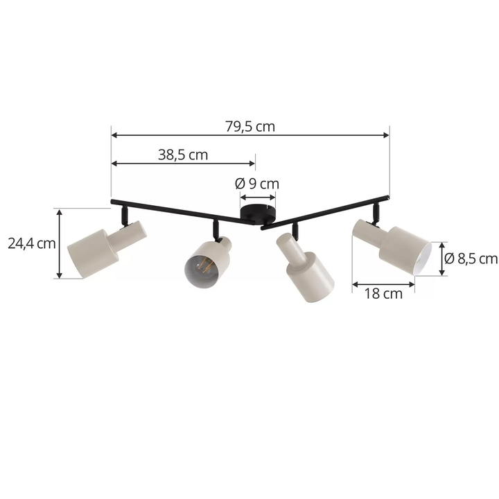 Lindby Deckenstrahler Ovelia beige lang 4-flämmig Deckenlampe Lampe Strahler E27