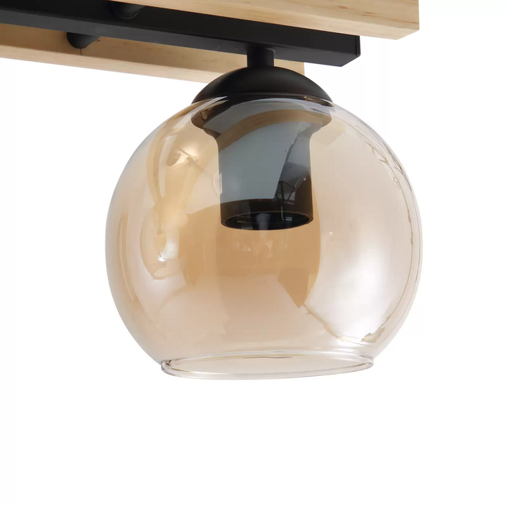 Lindby Deckenleuchte Maite Holz Glas  60 cm lang Deckenlampe Leuchte Lampe Spot