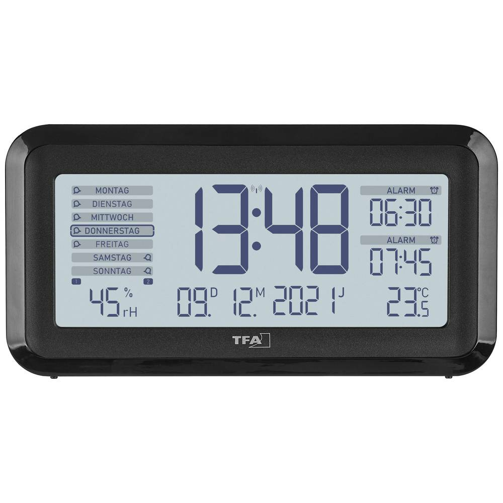 B-Ware Tfa Dostmann 60.2562.01 Funk Wecker Uhr Reisewecker Schwarz Silber Alarmzeiten 2