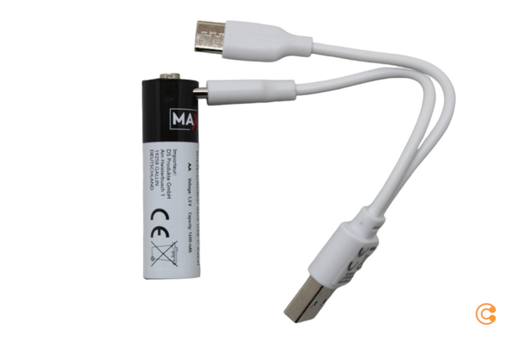 Maxxmee AA-USB-C Mignon (AA)-Akku NiMH 1600 mAh Akku Wiederaufladbar Batterie
