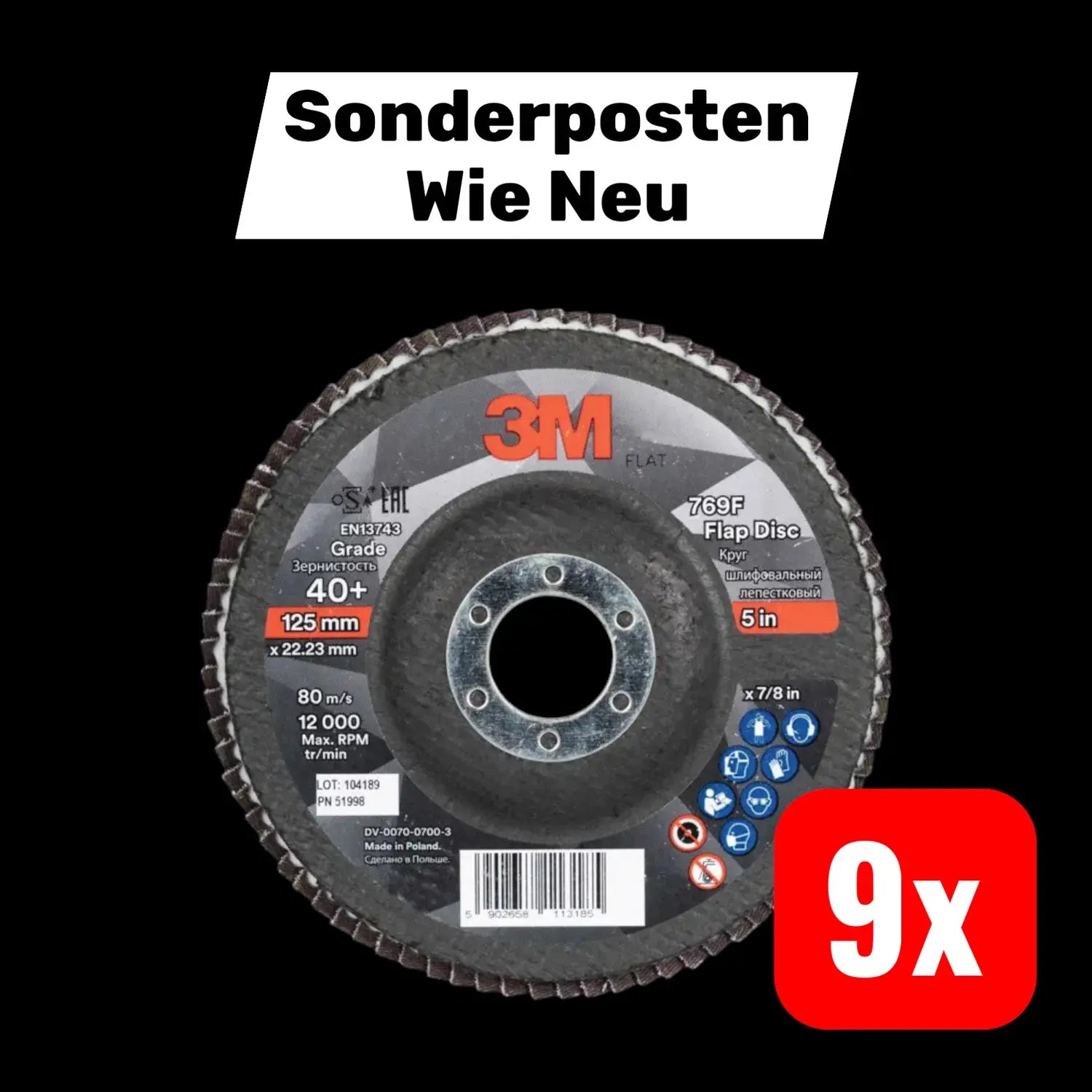 B-Ware 3 M Fächerschleifscheibe Schleifblatt Inox Glasgewebeteller Flach 125mm 9 Stück - 5902658113307