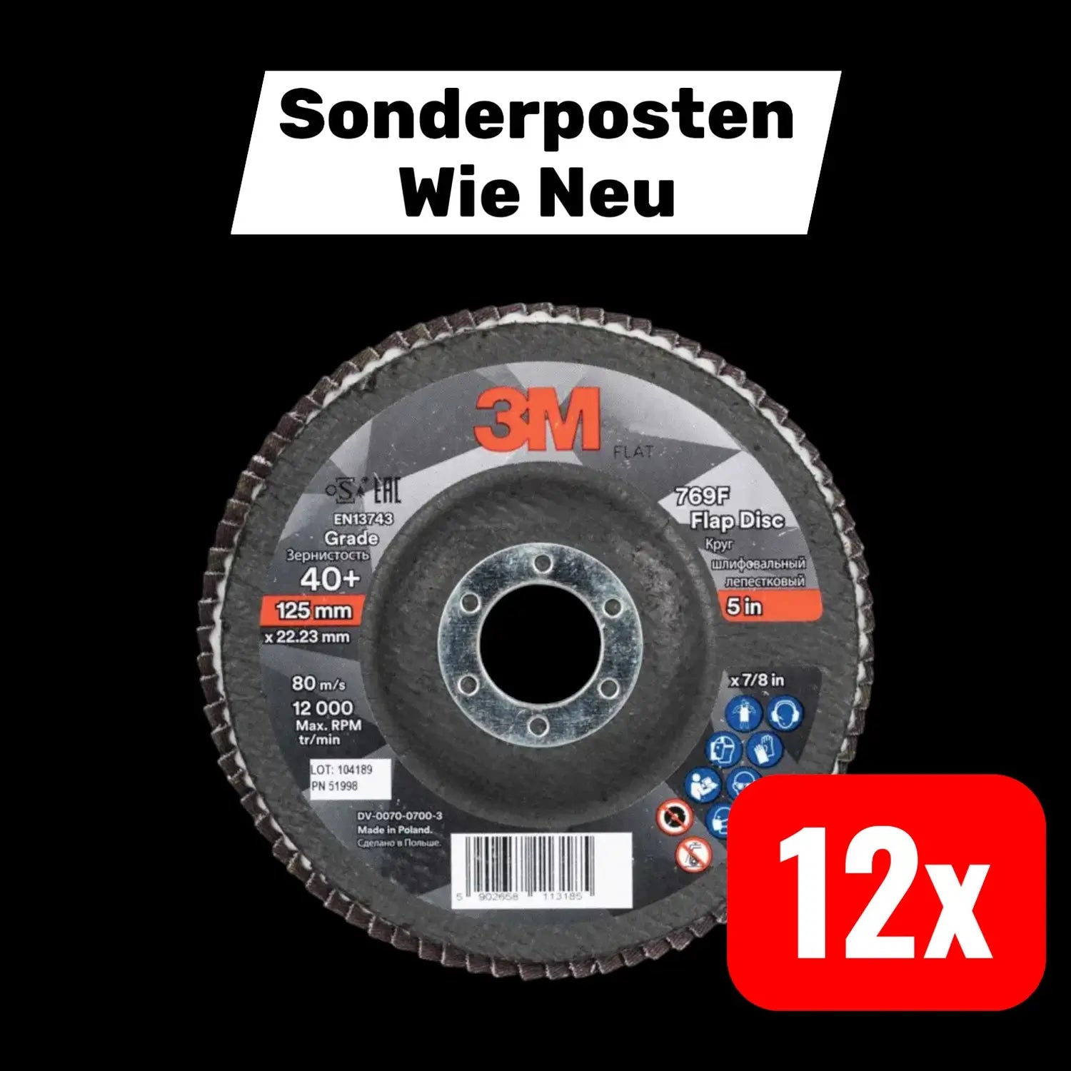 B-Ware 3 M Fächerschleifscheibe Schleifblatt Inox Glasgewebeteller Flach 125mm 12 Stück - 5902658113307