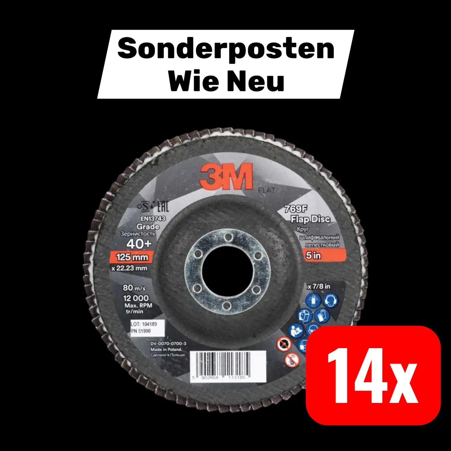 B-Ware 3 M Fächerschleifscheibe Schleifblatt Inox Glasgewebeteller Flach 125mm 14 Stück - 5902658113307