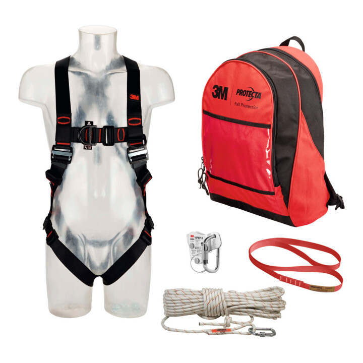 B-Ware 3 M Absturzsicherungsset Auffanggurt Set Vertikal 15m Bandschlinge Rucksack