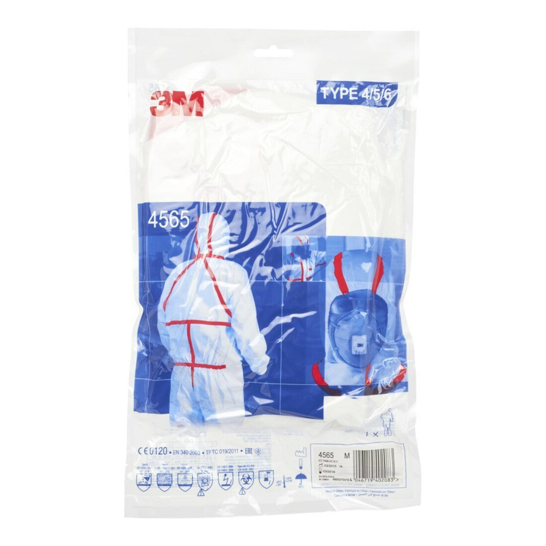3M Schutzanzug Overall Anzug 4565 Weiß Rot Größe XL Typ 4/5/6 Kapuze 2 STÜCK - 8887862438361