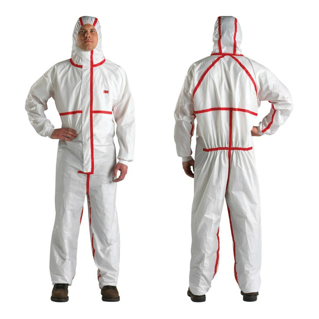 3M Schutzanzug Overall Anzug 4565 Weiß Rot Größe XL Typ 4/5/6 Kapuze 2 STÜCK - 8887862438361