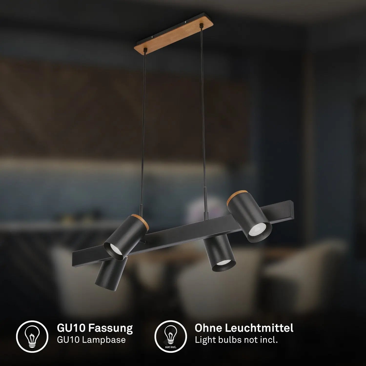 B-Ware Briloner Hängeleuchte Pendelleuchte Duta Leuchte Schwarz Metall 120 Cm 4 Flg - 4002707484998