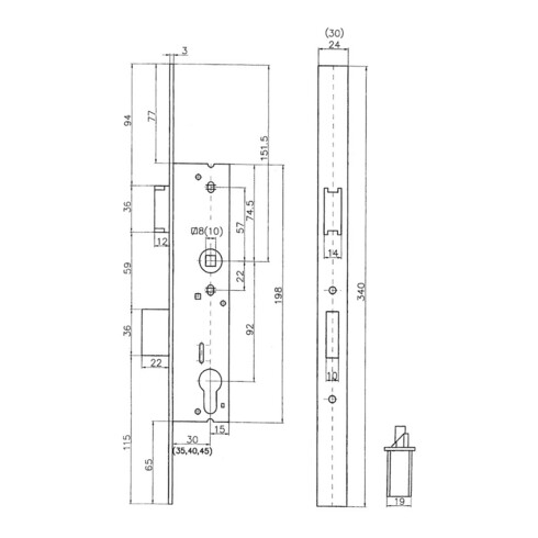 Bever Einsteckschloss Schloss Türschloss 1022 R Pzw92/10 D30 F24x340ktg Er  B-Ware - 4002730119782