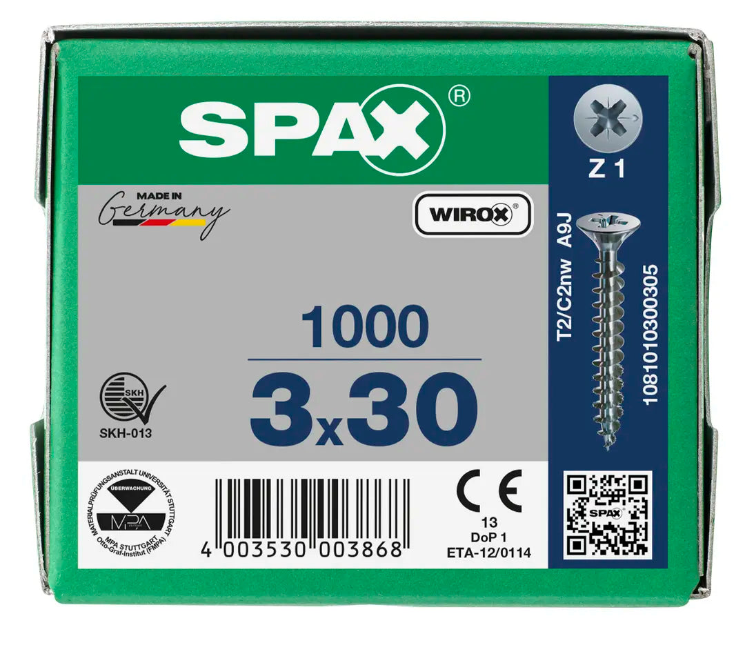 B-Ware Spax Schrauben Befestigungsmittel Vollgewinde Kreuzschlitz 3x30 Mm 100 Stück - 4003530003868