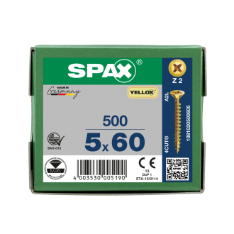 SPAX Universalschrauben Holzschrauben Schrauben 5x60 YELLOX gelb 500 Stück - 4003530005190