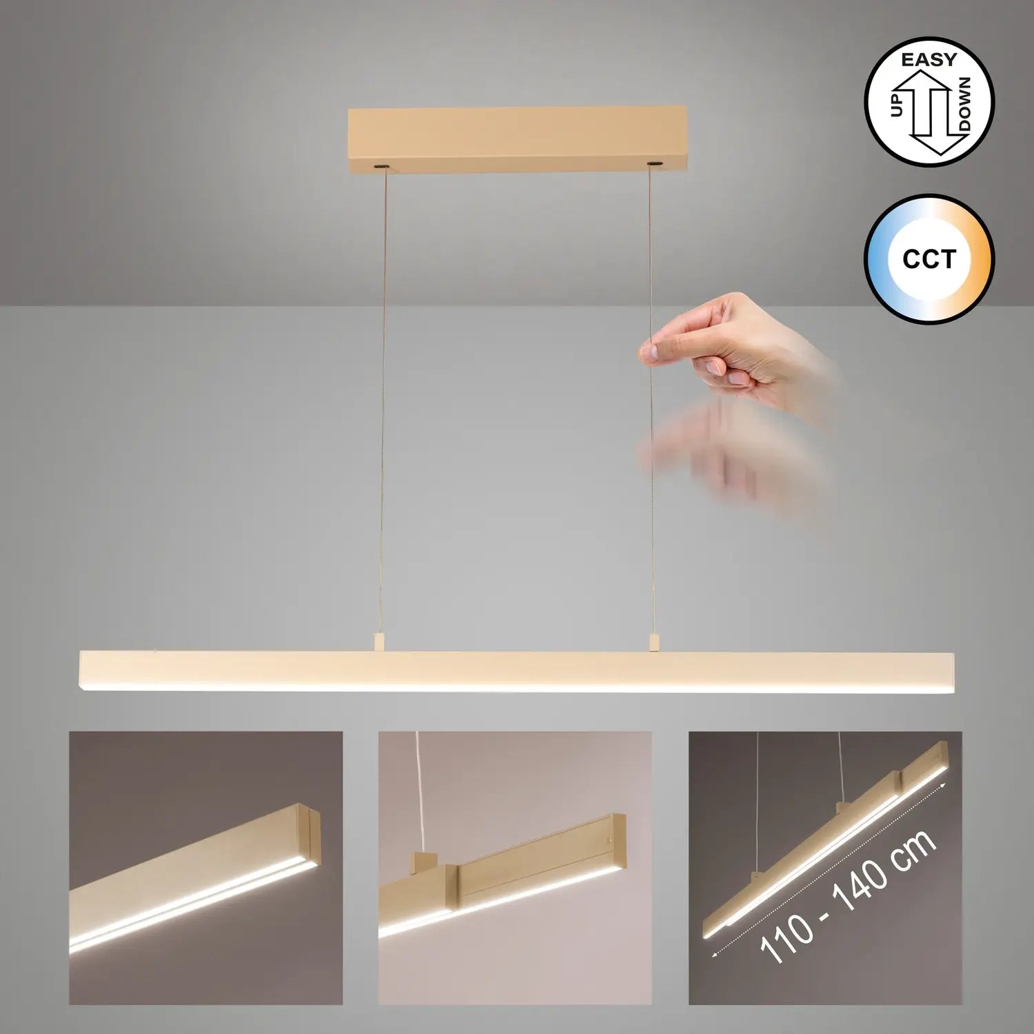 B-Ware Fischer Honsel Pendelleuchte Led Hängelampe Vayana Sand Cct Ausziehbar 2 Flammig - 4003694612012