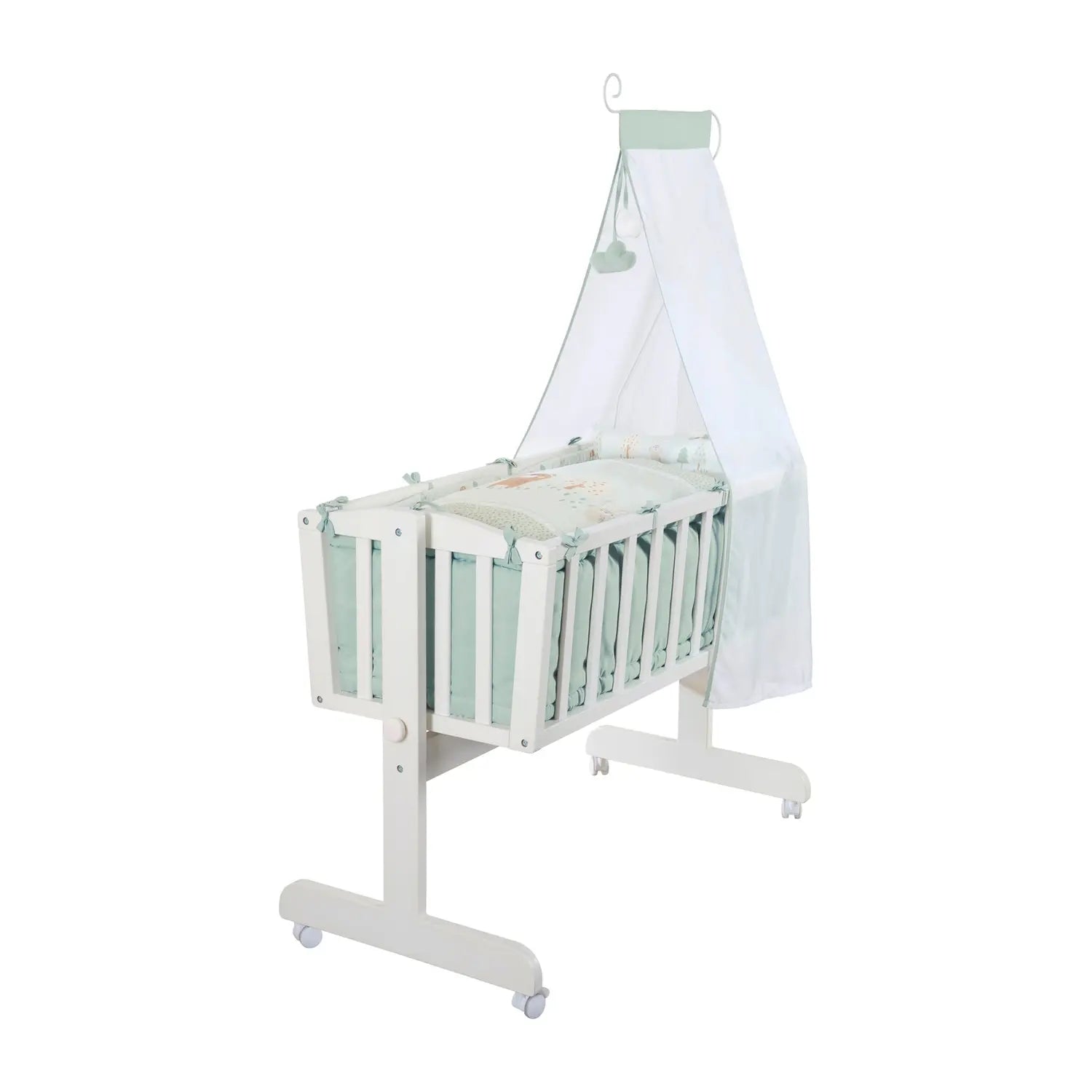 B-Ware Roba Babywiege Stubenbett Woodland Buddies Komplettset Weiß Pastellgrün 40x90 Cm - 4005317344706