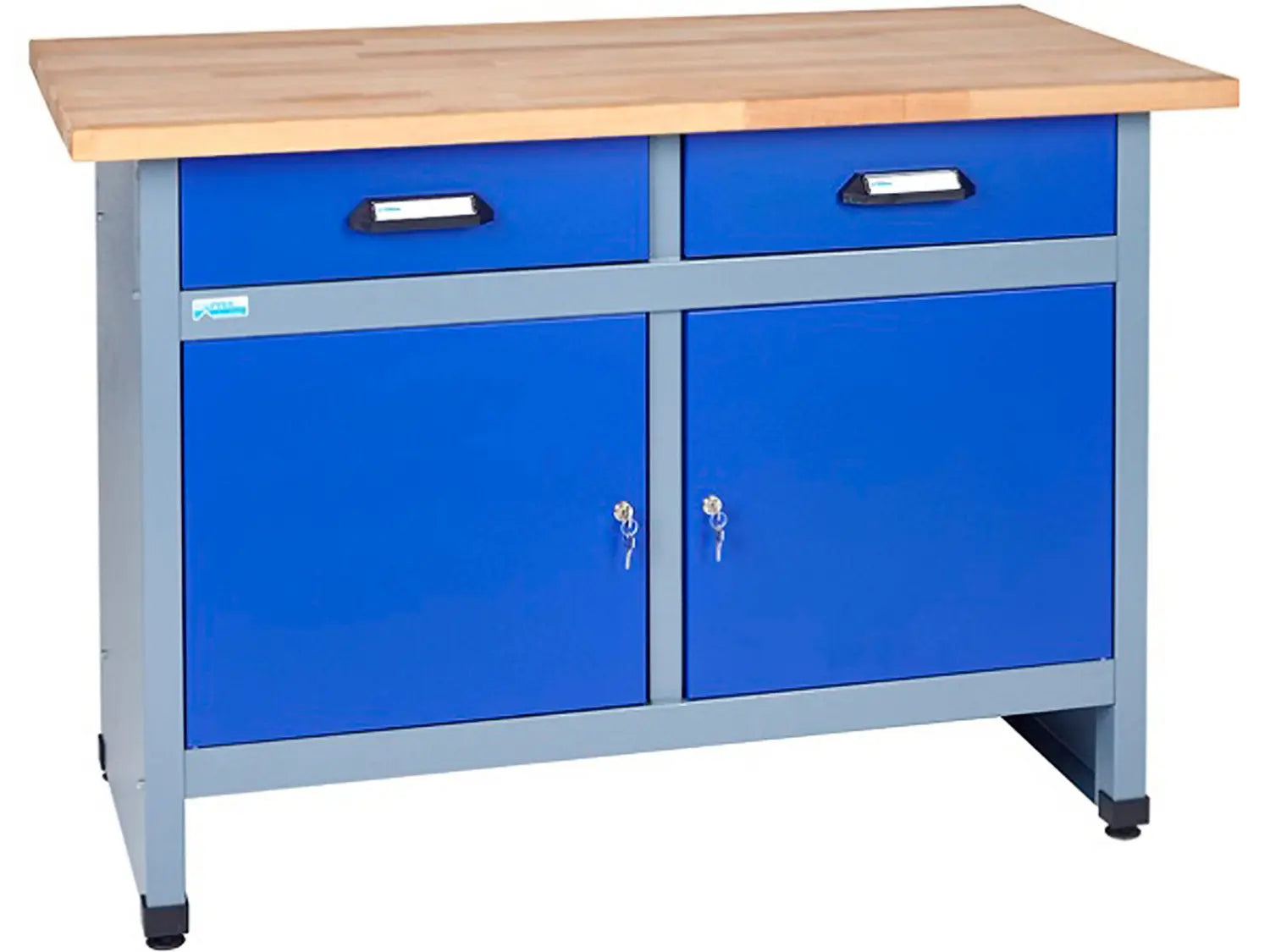 B-Ware Küpper Werkbank Werktisch 2 Türen 2 Schubladen 120cm Breit Blau Stahlblech Buche - 4005568120579