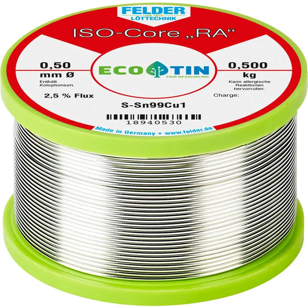 B-Ware Felder Lötzinn Lotdraht Draht Spule Iso Core Ra Bleifrei Sn99 Cu1 0,5 Mm 0,5 Kg - 4005796189584