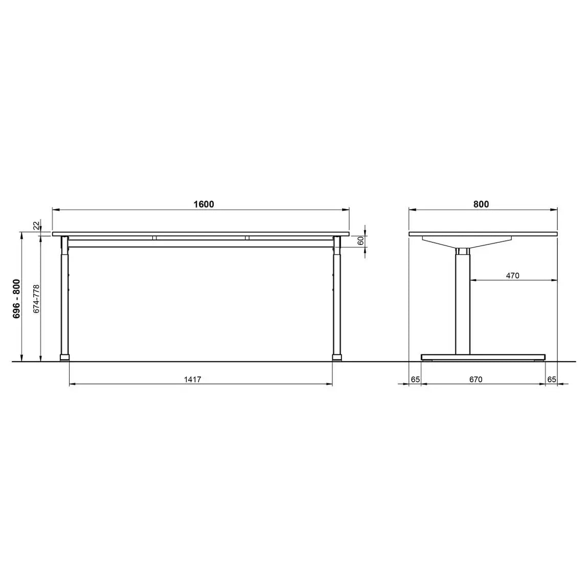 B-Ware Germania Verstellbarer Schreibtisch Lichtgrau Schwarz Höhenverstellbar - 4005949425224