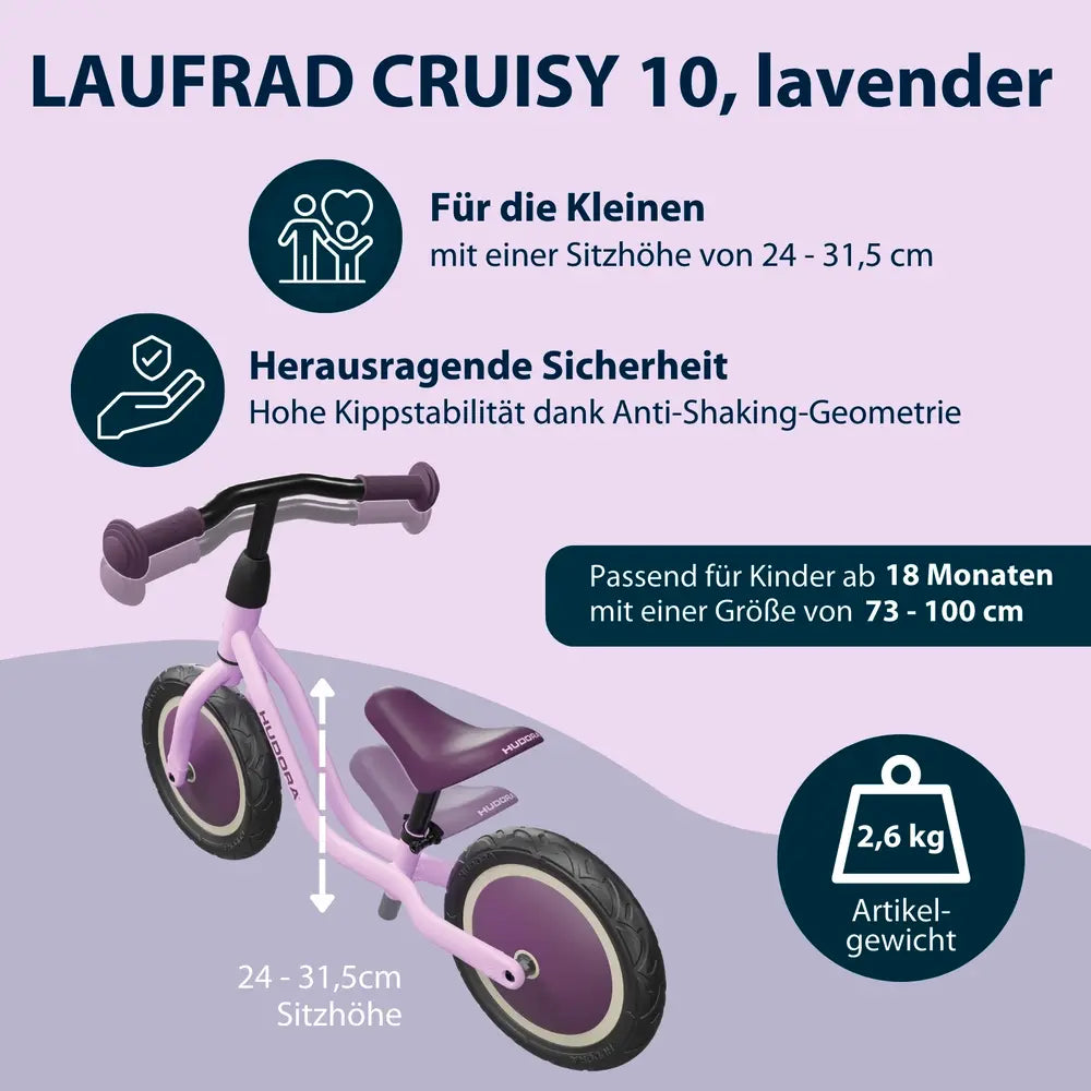 B-Ware Hudora Laufrad Kinder Fahrrad Cruisy Lavender Balance Bike Robuster Rahmen Retro - 4005998109236