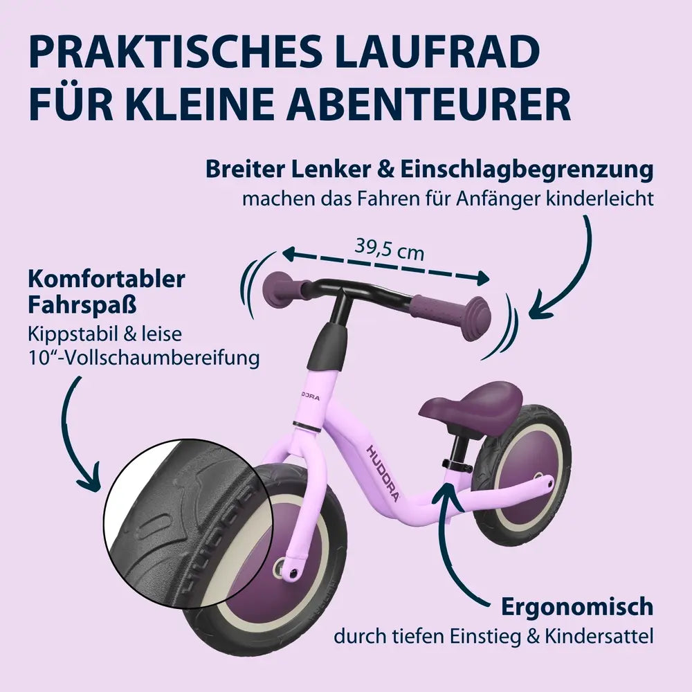 B-Ware Hudora Laufrad Kinder Fahrrad Cruisy Lavender Balance Bike Robuster Rahmen Retro - 4005998109236