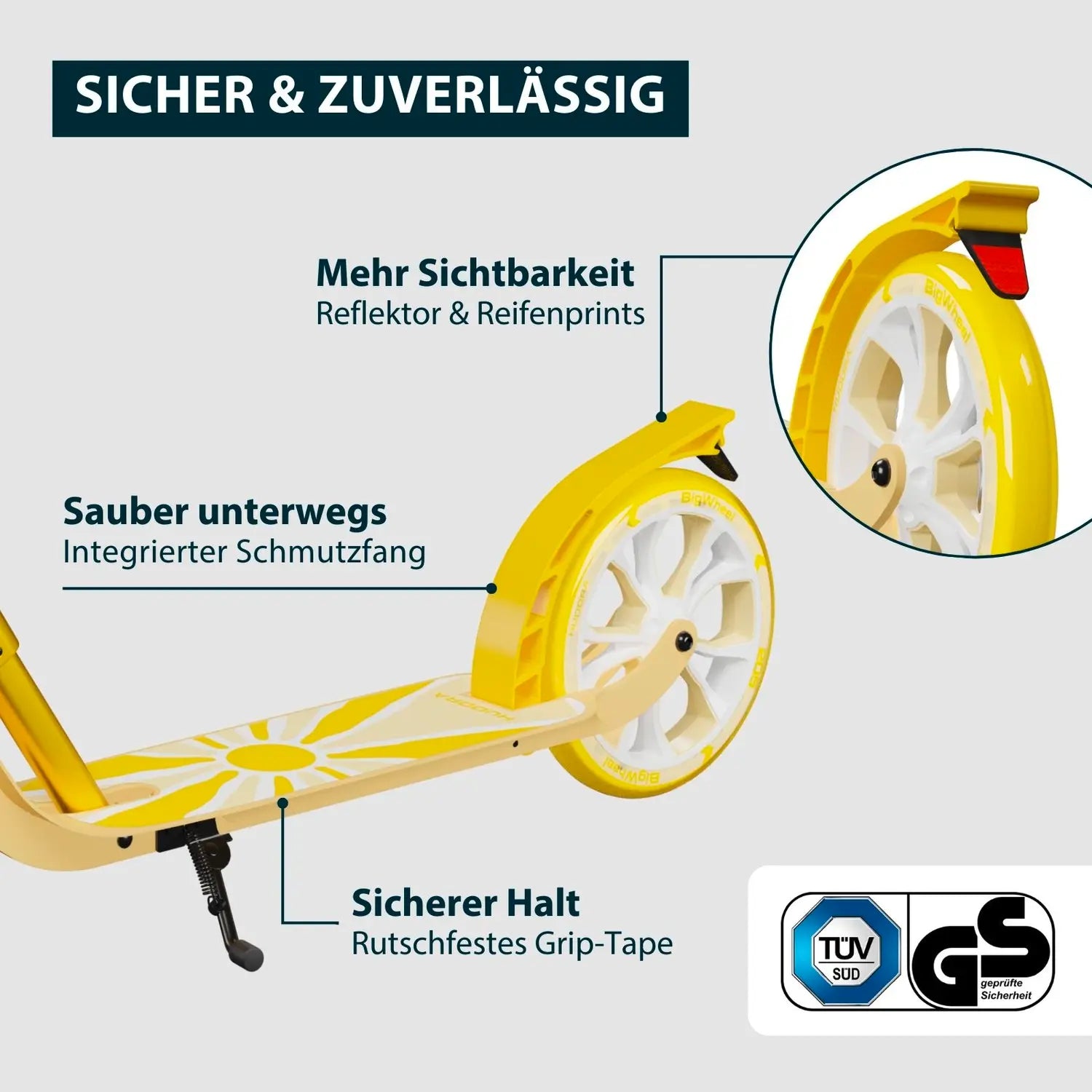 B-Ware Hudora Tretroller Scooter Big Wheel 205 Daydream Edition Sun Aluminium Gelb439 - 4005998142080