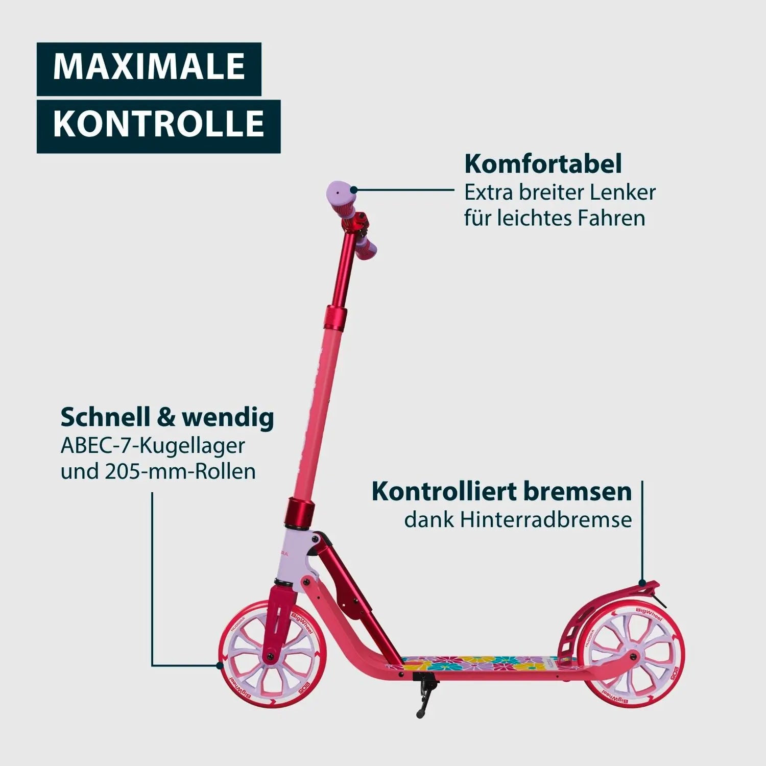 B-Ware Hudora Tretroller Scooter Big Wheel 205 Advanced Daydream Edition Pink Flowers - 4005998142158