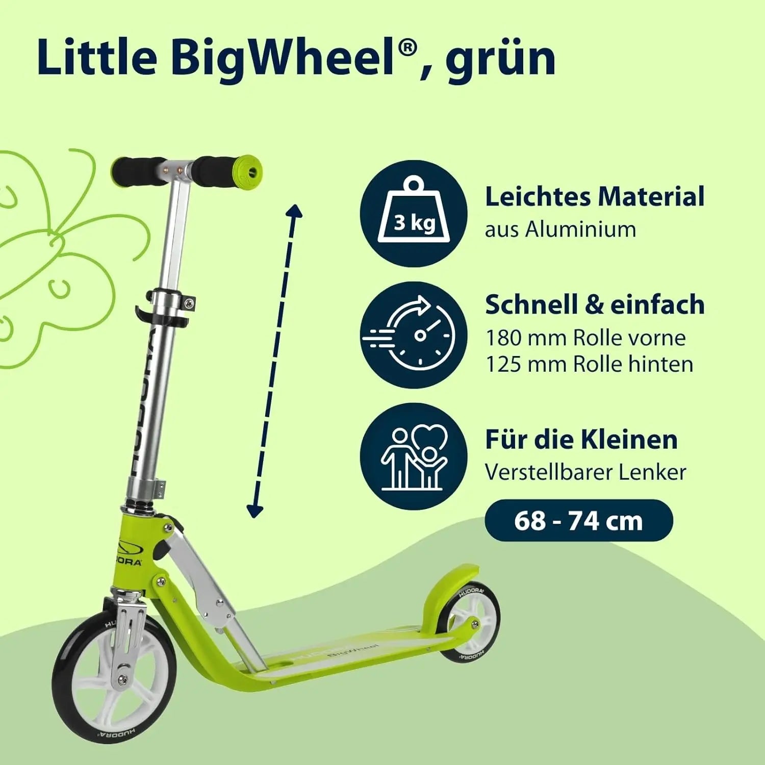 B-Ware Hudora Roller Scooter Tretroller Little Big Wheel Aluminium Klapproller Grün - 4005998857113
