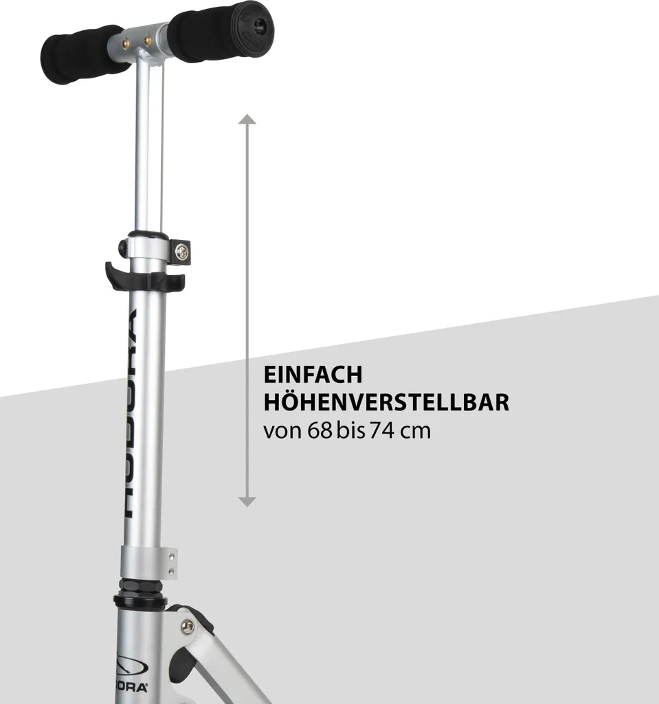 Trottinette Hudora de seconde main, trottinette de ville, trottinette classique, argentée, pliable, hauteur réglable