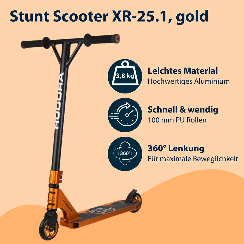 B-Ware Hudora Stunt Scooter Roller Freestyle Xr 25 Gold Aluminium Robuste Rollen Wendig - 4005998857786