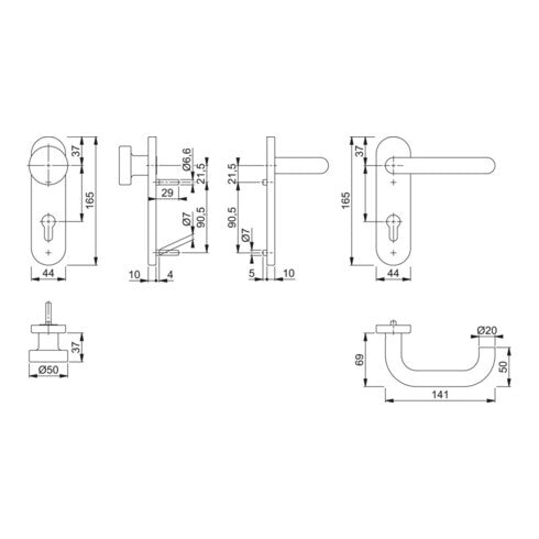 Hoppe FS-Garnitur Türbeschlag Set Feuerschutz grau Edelstahl matt Kurzschild PZ - 4012789520491