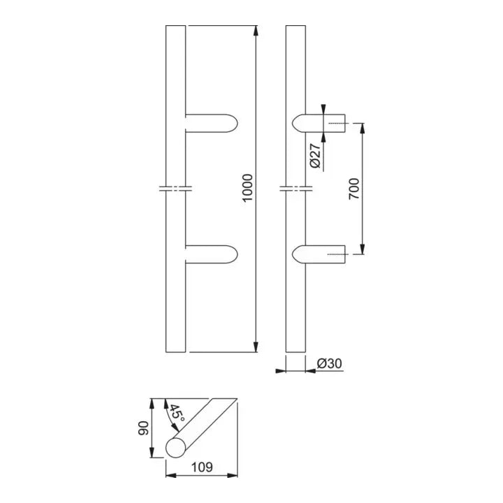 B-Ware Hoppe Bügelgriff Stoßgriff Türgriff Edelstahl Matt L1000 Durchmesser 30mm Gerade - 4012789768503