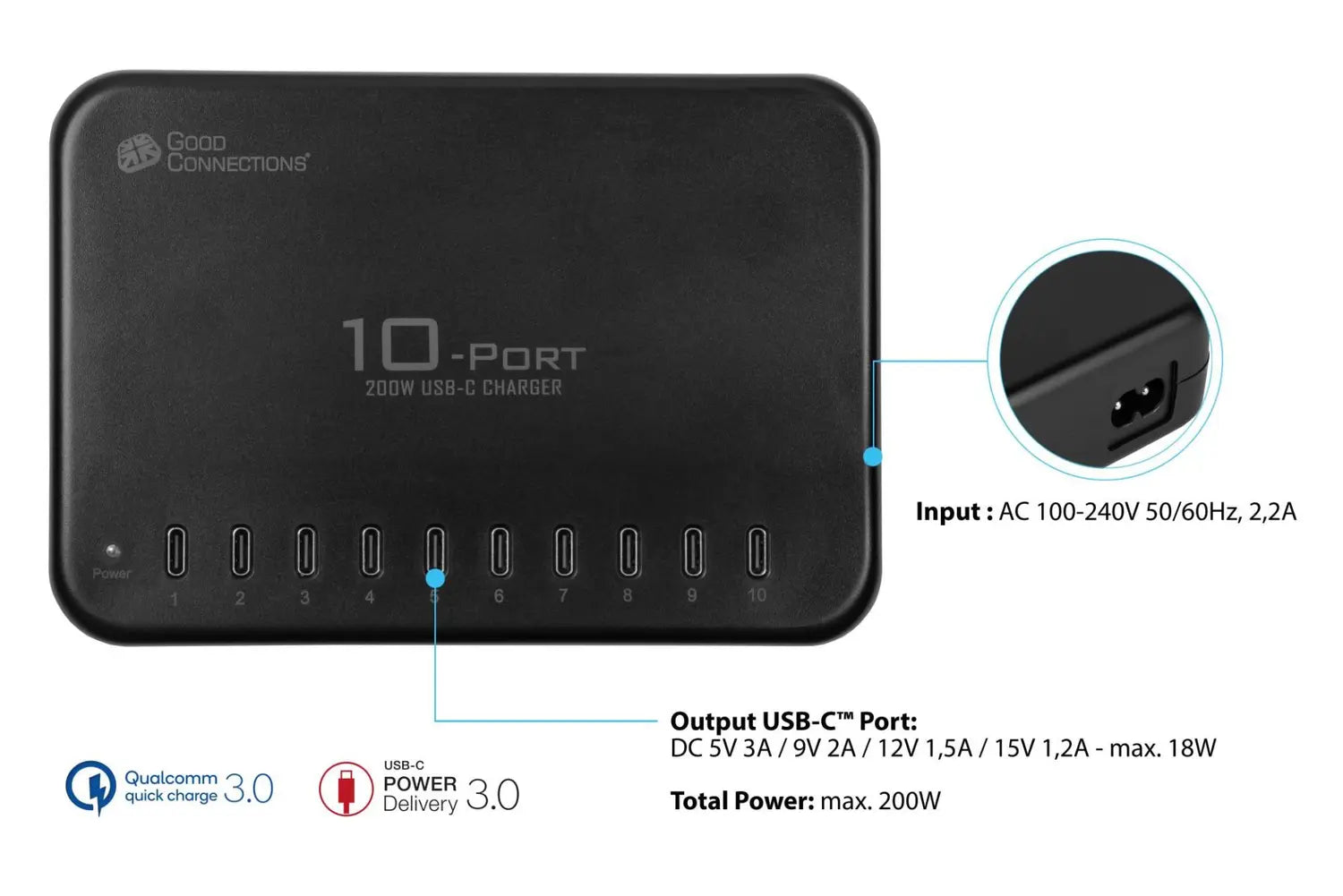 B-Ware Good Connections Usb Ladegerät Ladestation Netzteil Schnellladestation Schwarz - 4014619881277