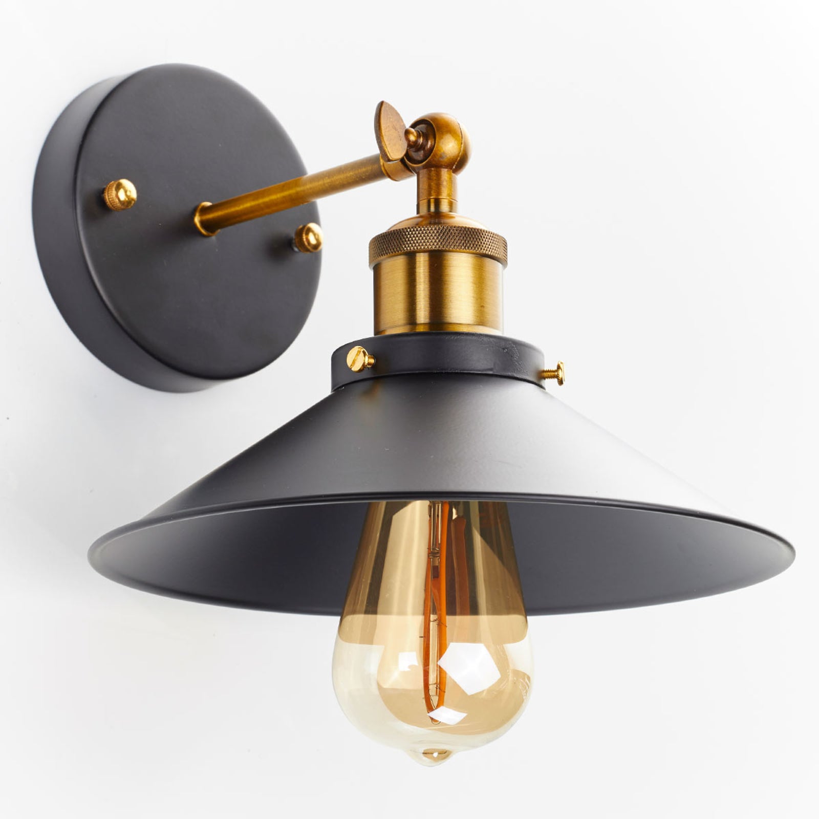 Globo Wandleuchte Viktor im Industriedesign schwarz altmessing dimmbar 1x60W E27 - 9007371337194