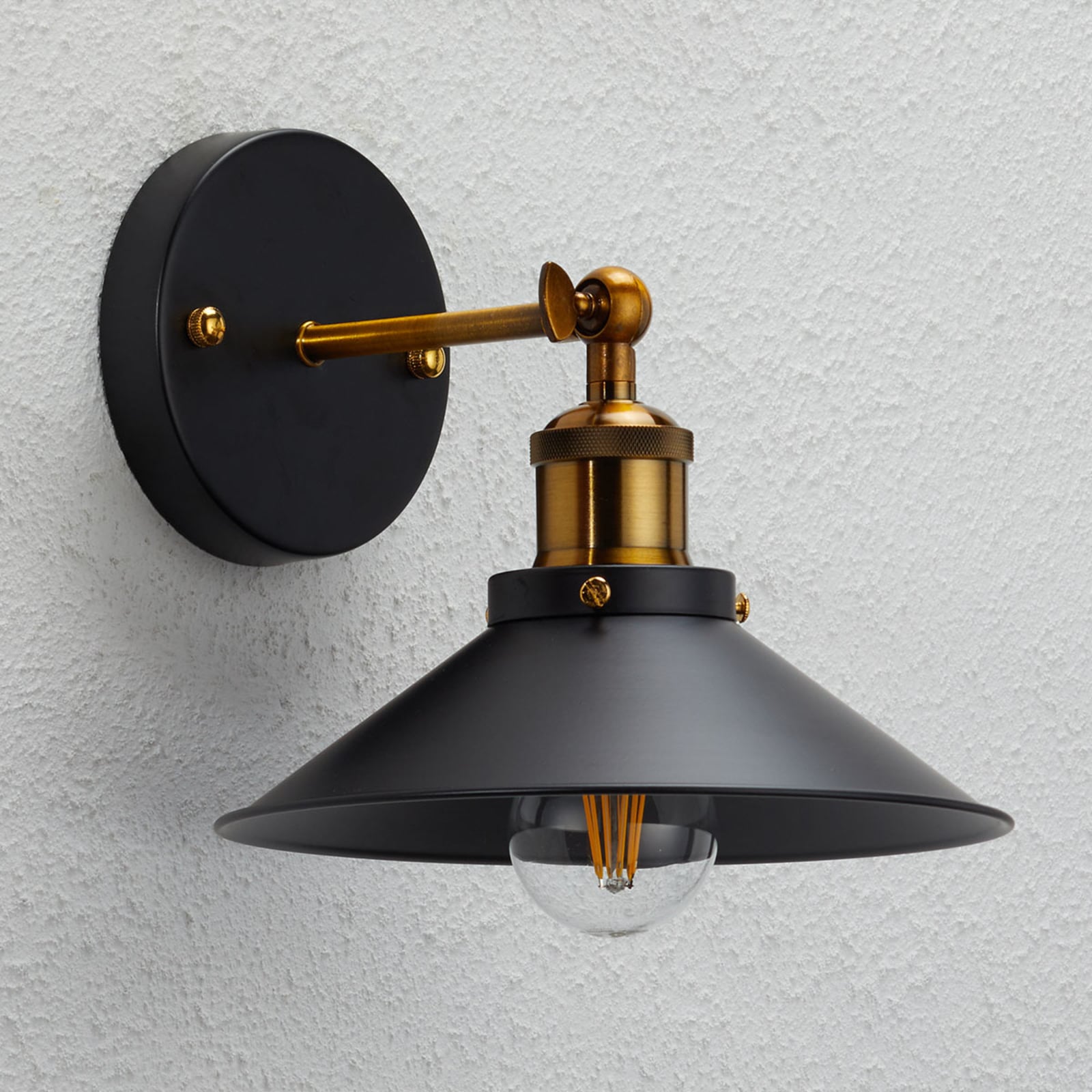 Globo Wandleuchte Viktor im Industriedesign schwarz altmessing dimmbar 1x60W E27 - 9007371337194