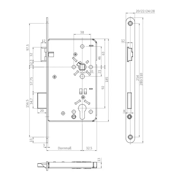B-Ware Bks Haustür Einsteckschloss Schloss Türschloss Pzw Din Links Silber 22mm 92mm - 4015540774157