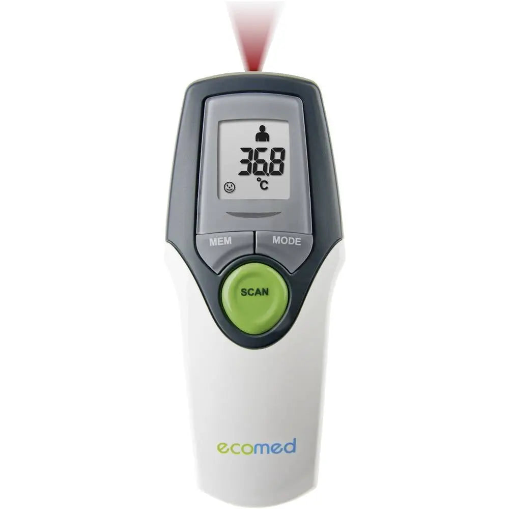 B-Ware Ecomed Fieberthermometer Infrarot Stirn Thermometer Schläfe Tm 65 E Weiß Grau - 4015588234002