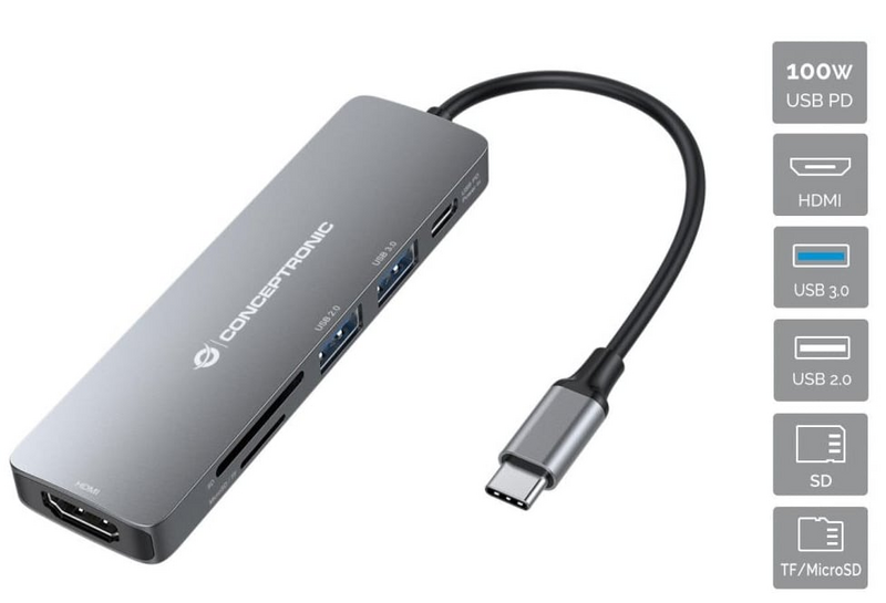Conceptronic Dockingstation Ladestation Donn11 G 6 In 1 Usb C Multiport Adapter B-Ware