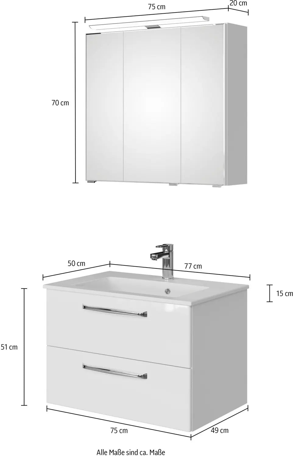 B-Ware Saphir Badmöbel Set Waschtisch Unterschrank Spiegelschrank Led Riviera Eiche - 4017026107633