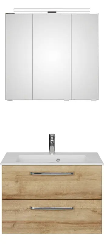 B-Ware Saphir Badmöbel Set Waschtisch Unterschrank Spiegelschrank Led Riviera Eiche - 4017026107633