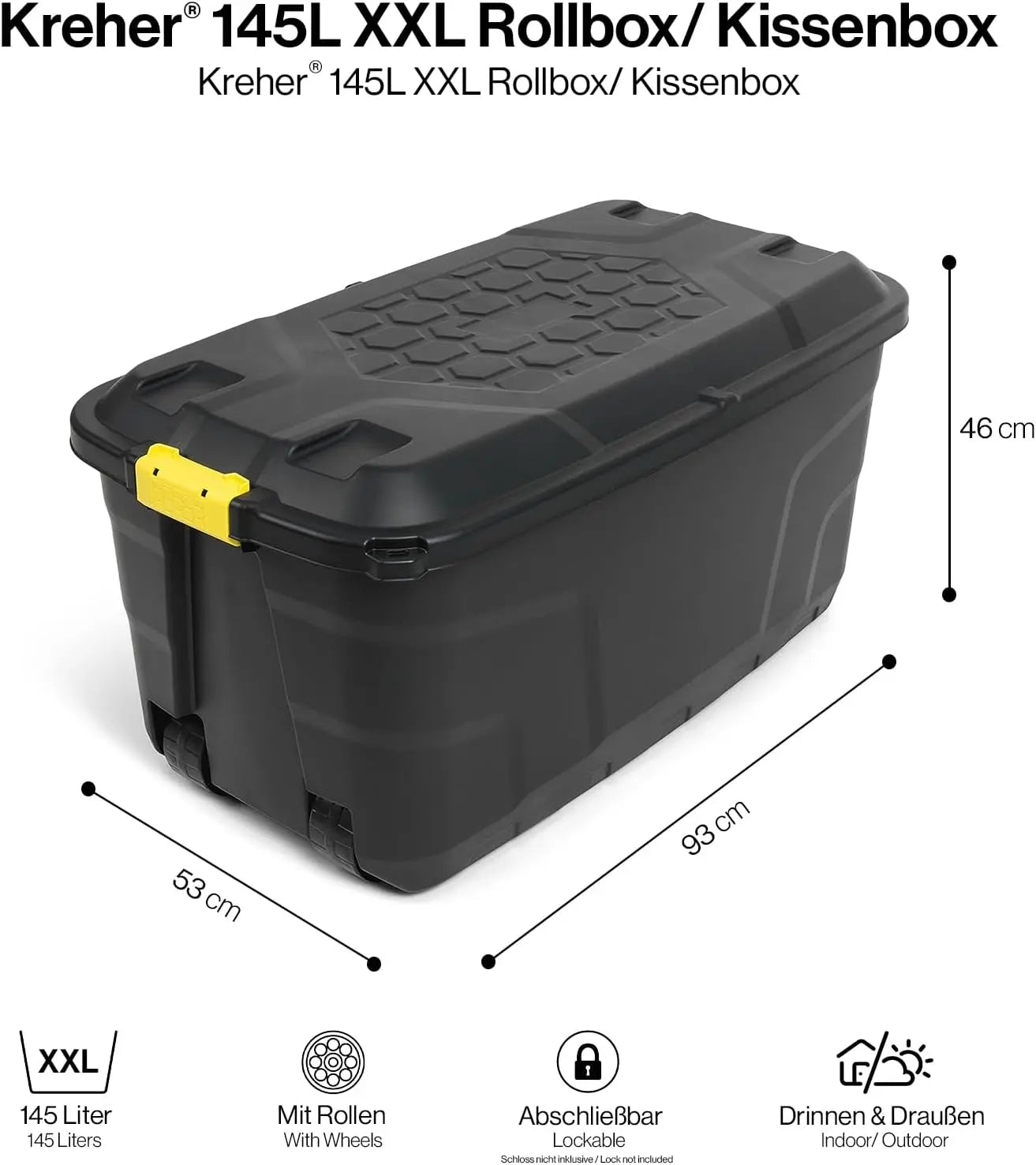 Kreher Transportbox Kissenbox Aufbewahrungsbox Xxl 145 L Rollen Abschließbar B-Ware - 4017787700876