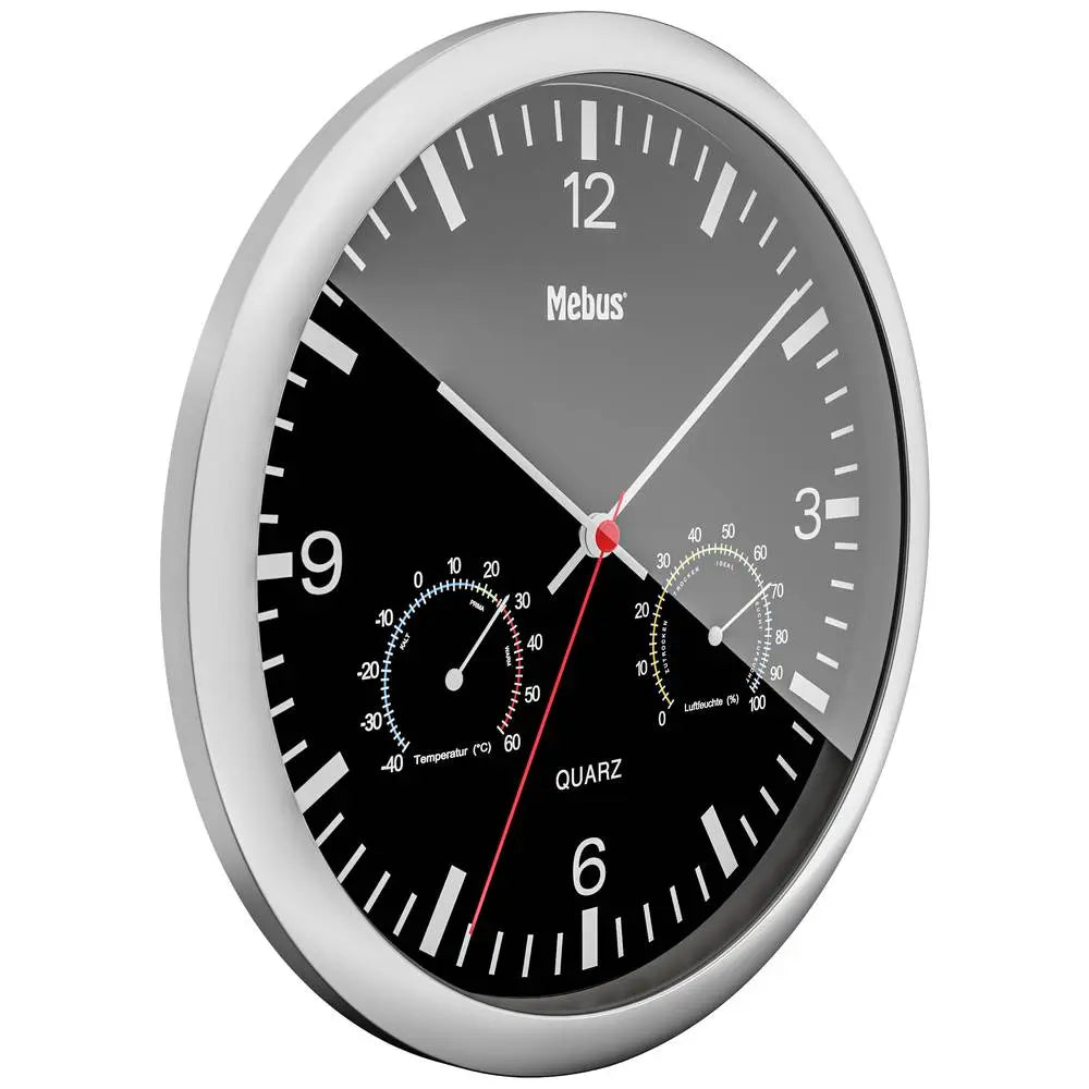 B-Ware Mebus Wanduhr Uhr Quarz Analog Thermometer Hygrometer 25 Cm X 40 Mm Silber  - 4017805567313