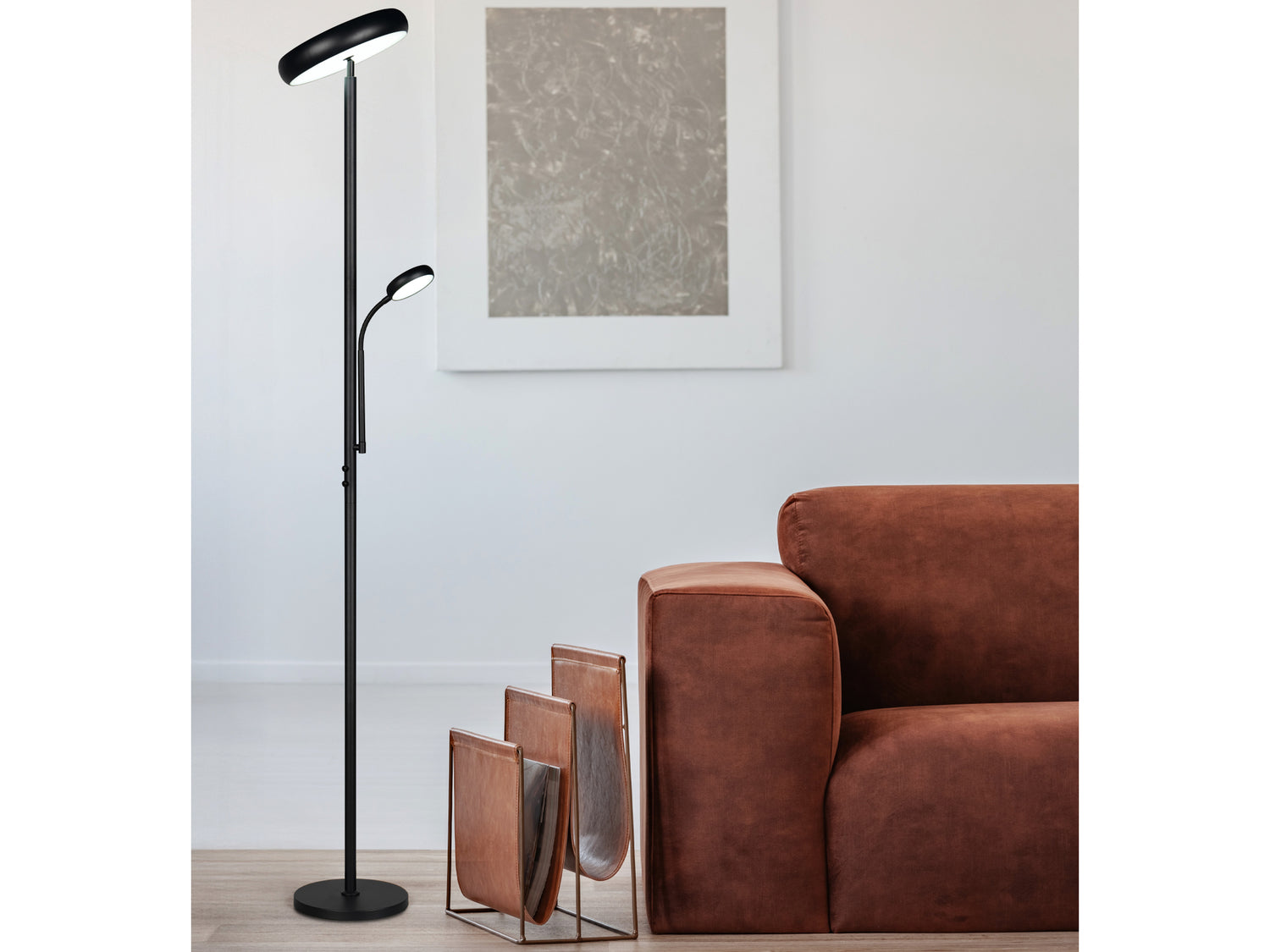 B-Ware Reality Stehleuchte Fluter Led Leselampe Palermo Schwarz Dimmbar Fernbedienung