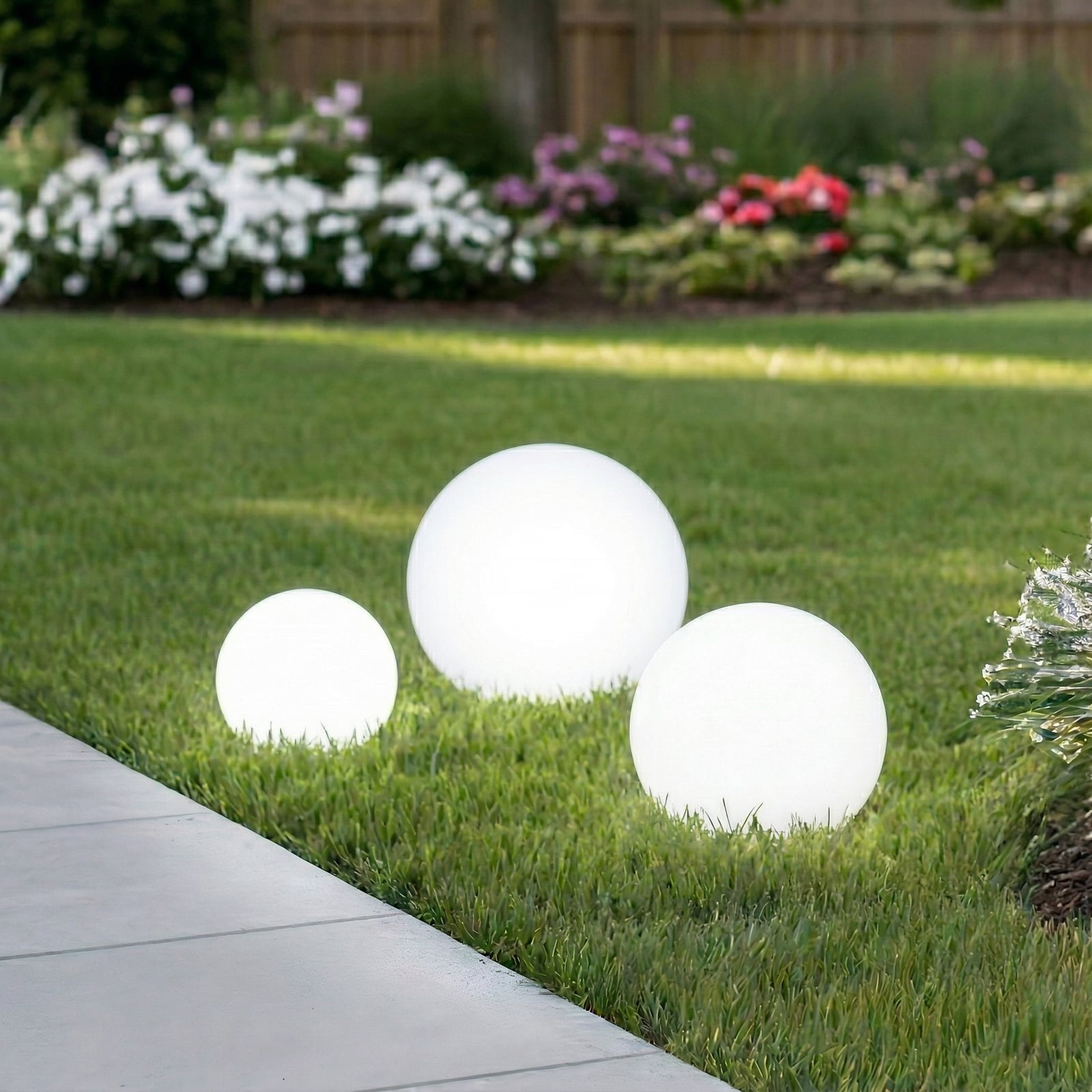 Lindby Gartenleuchte LED Solarlampe Lago 3er Set Kugeln weiß Erdspieß 20-30cm - 4251096525168