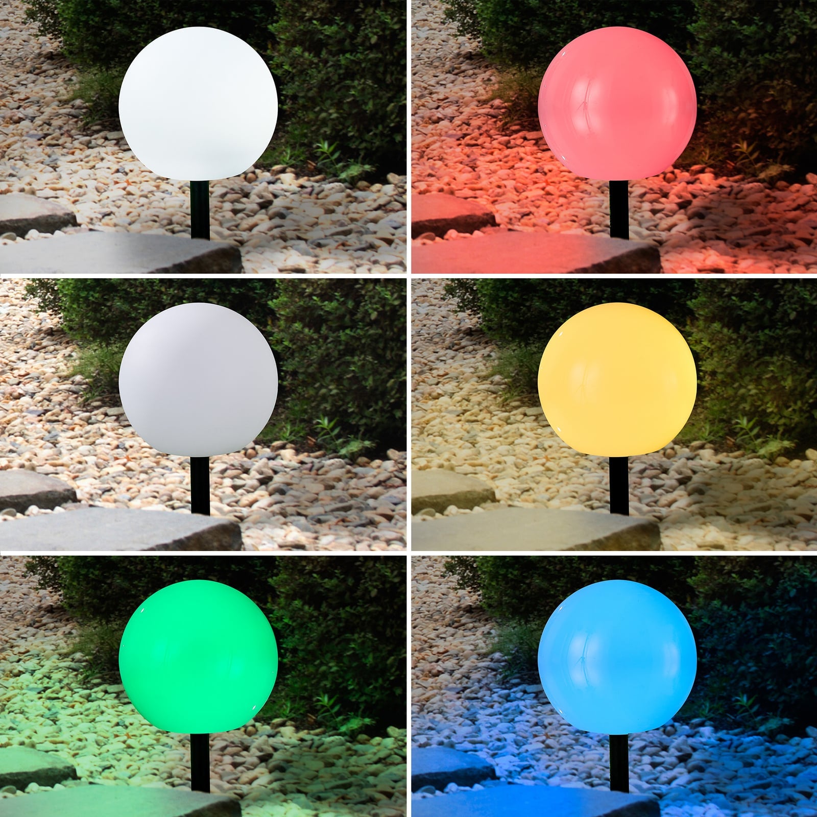 Lindby LED Gartenlampe Außenleuchte Lago RGBW 3er Set Kugeln Erdspieß weiß 51cm - 4251096567434