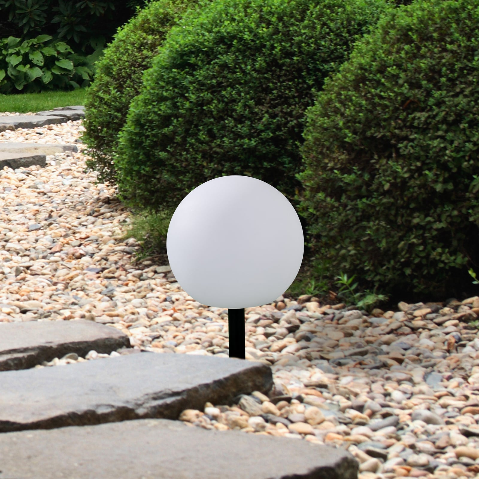 Lindby LED Gartenlampe Außenleuchte Lago RGBW 3er Set Kugeln Erdspieß weiß 51cm - 4251096567434