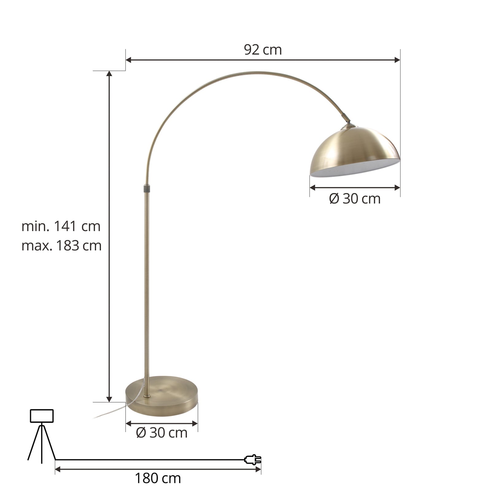 Lindby Bogenstehleuchte Lennart antik Messing Metall 183cm höhenverstellbar - 4251096594485