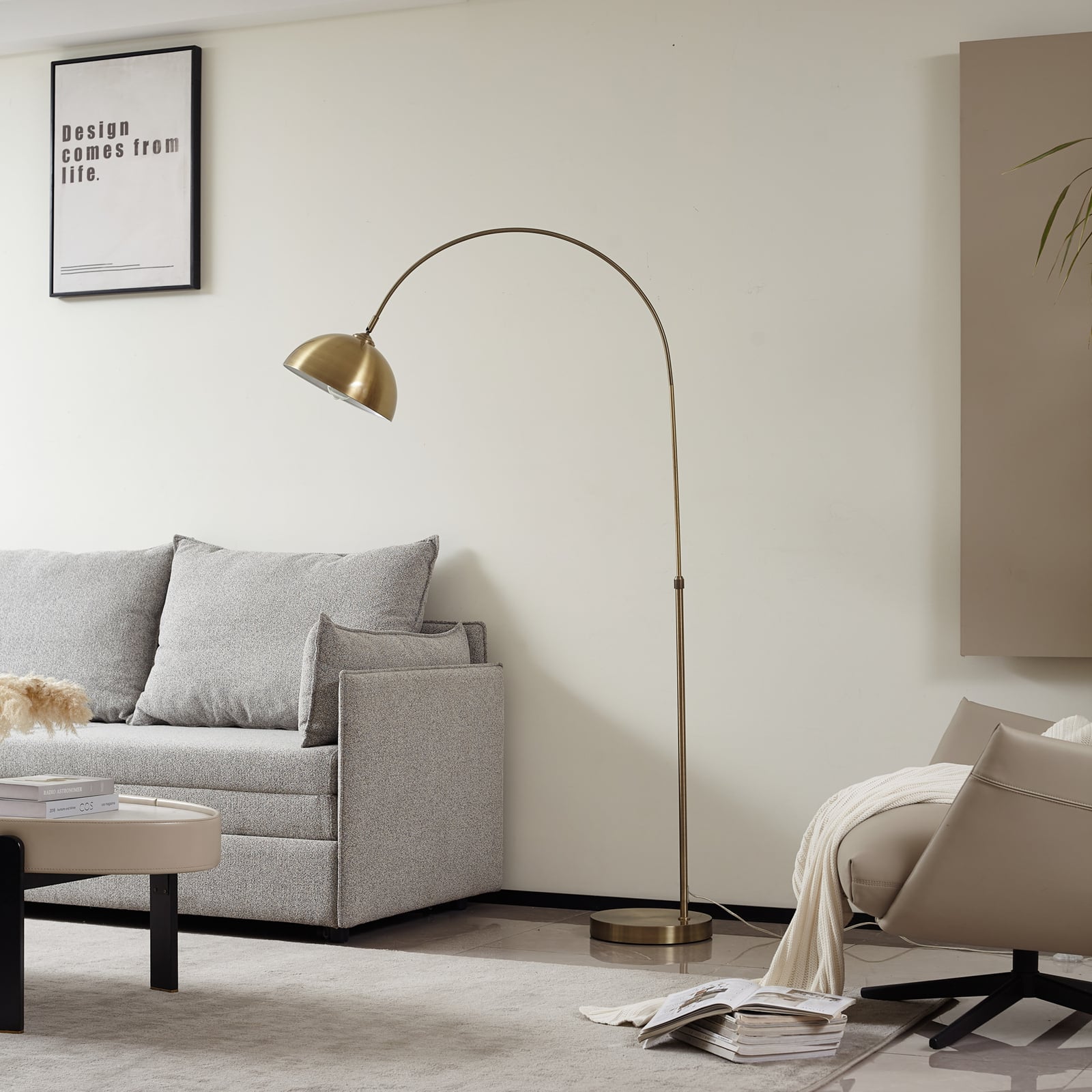 Lindby Bogenstehleuchte Lennart antik Messing Metall 183cm höhenverstellbar - 4251096594485
