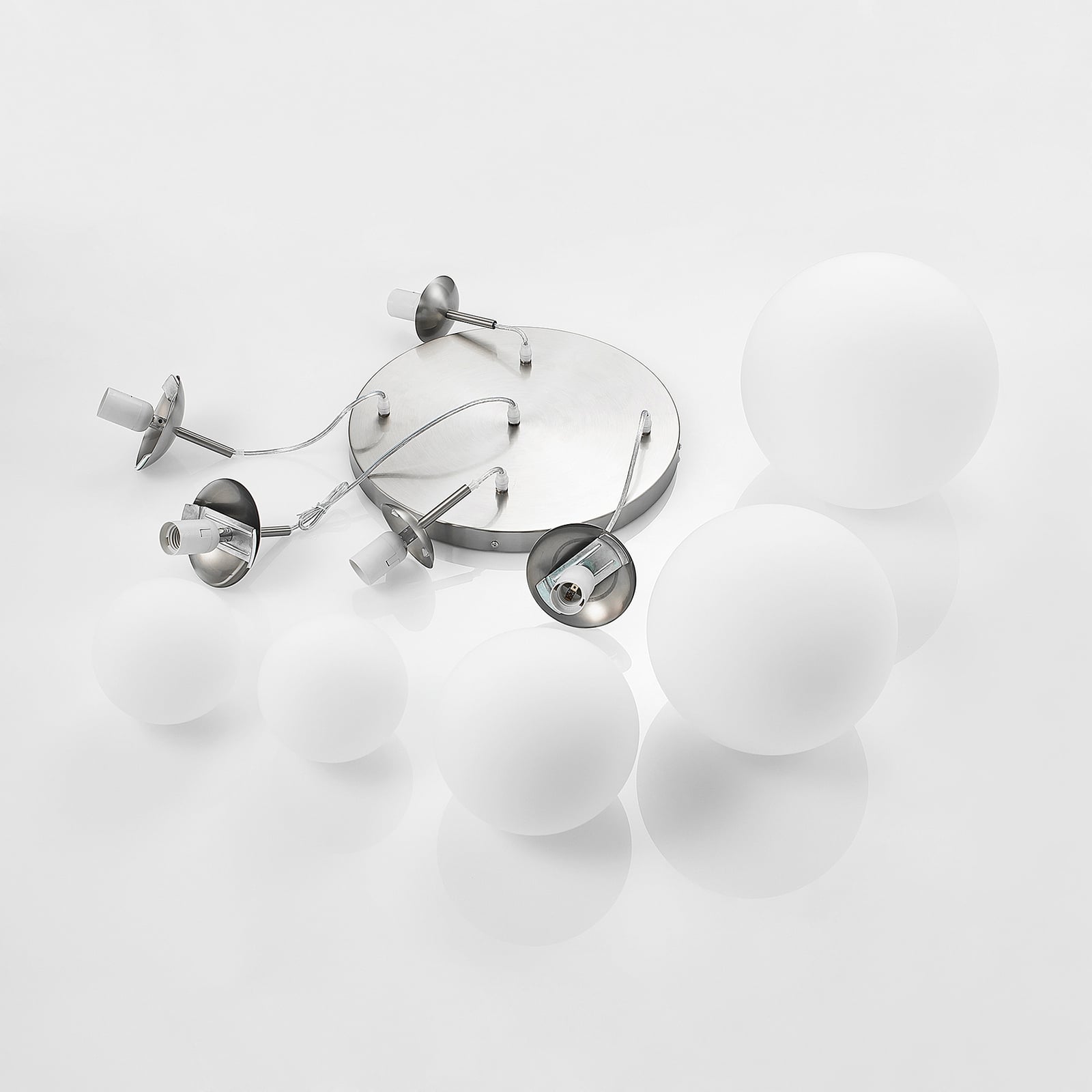 Lindby Hängeleuchte Heleska LED Pendelleuchte Lampe 5-flammig weiß Ø50cm nickel - 4251096595017