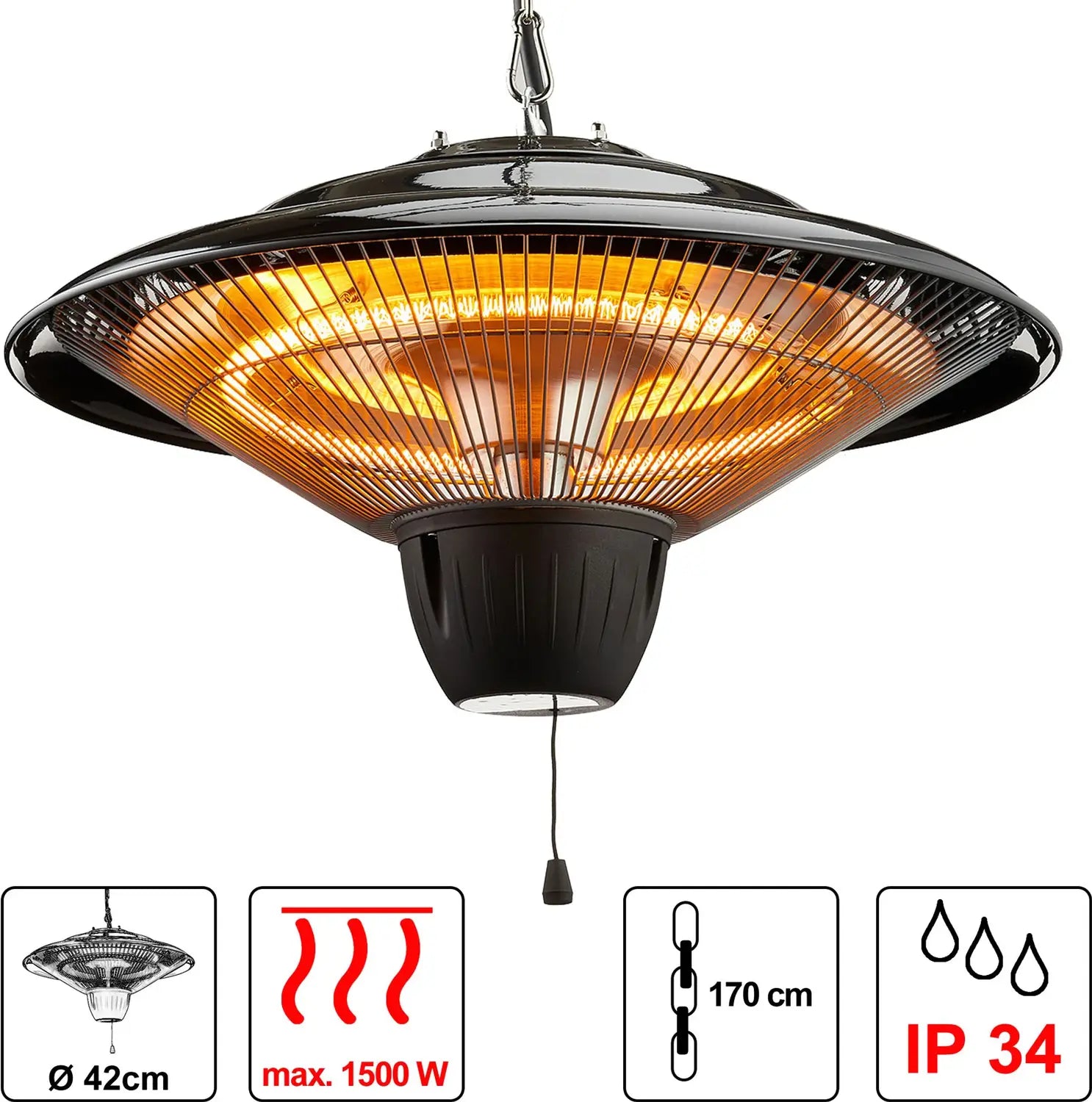 Cepewa Deckenheizstrahler Heizstrahler Terrassenstrahler Alu ø42cm H24cm 1500 W   B-Ware - 4032037706118